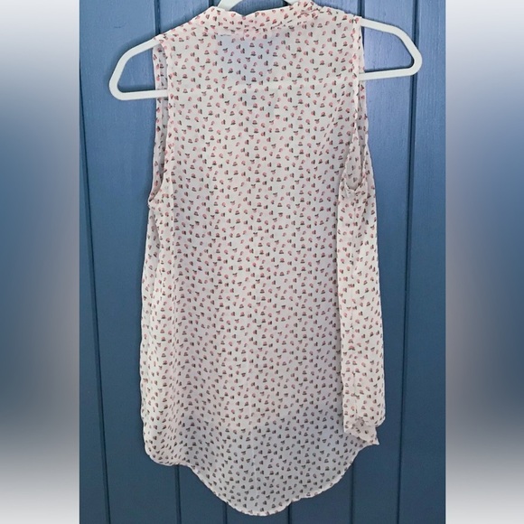 Peach Fruit Print Pussybow Blouse Juniors Large Retro Whimsical Secretary Geek - Picture 6 of 6